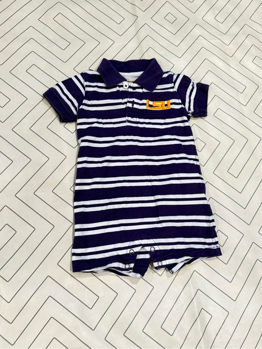 Garb Purple and White Striped LSU Polo Romper - Picture 1 of 11